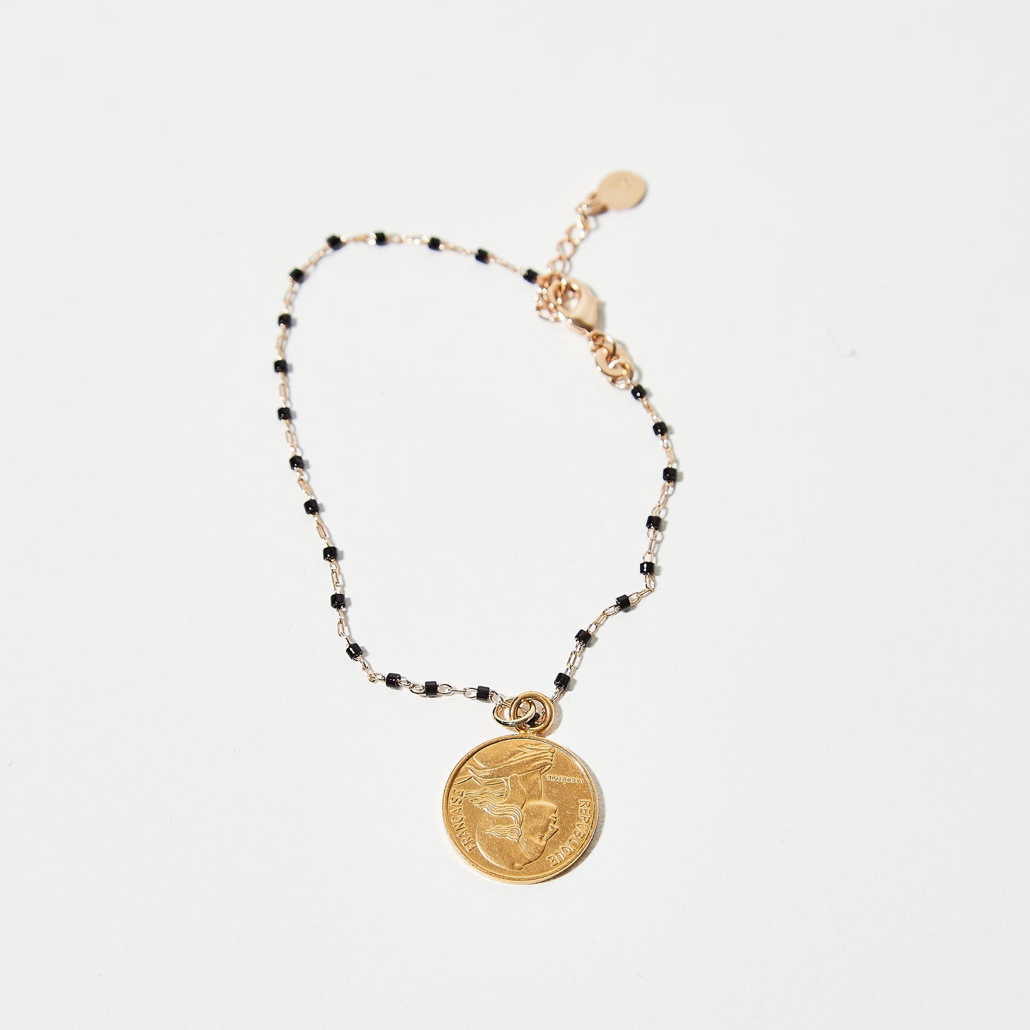French Coin Bracelet w/ Black beads