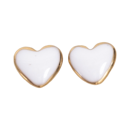 White Mini Enamel Heart Stud