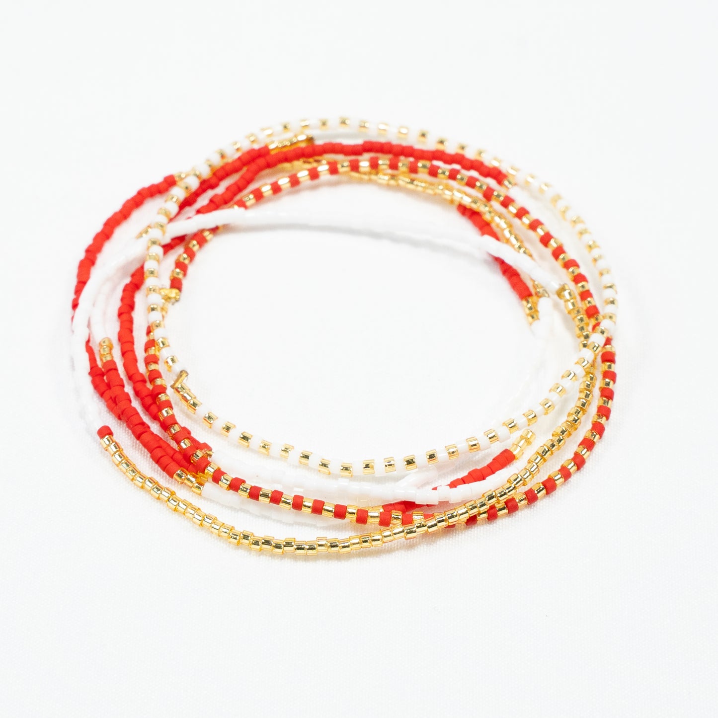 Delica Bead bracelet set of 6 - Red/White/Gold