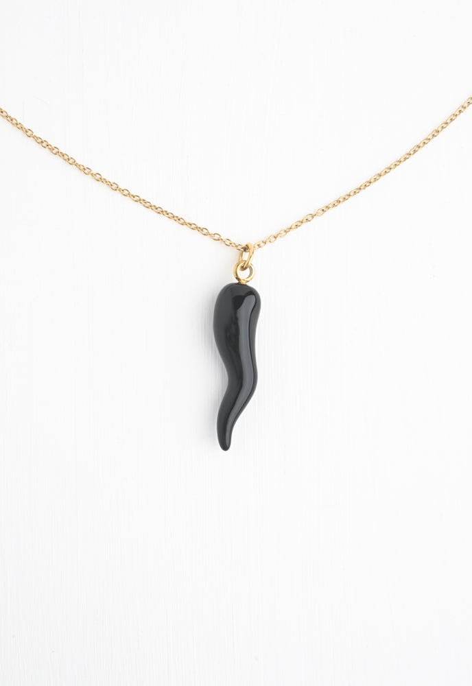 Wholesale: Black Enamel Horn Necklace (5 weeks lead time)