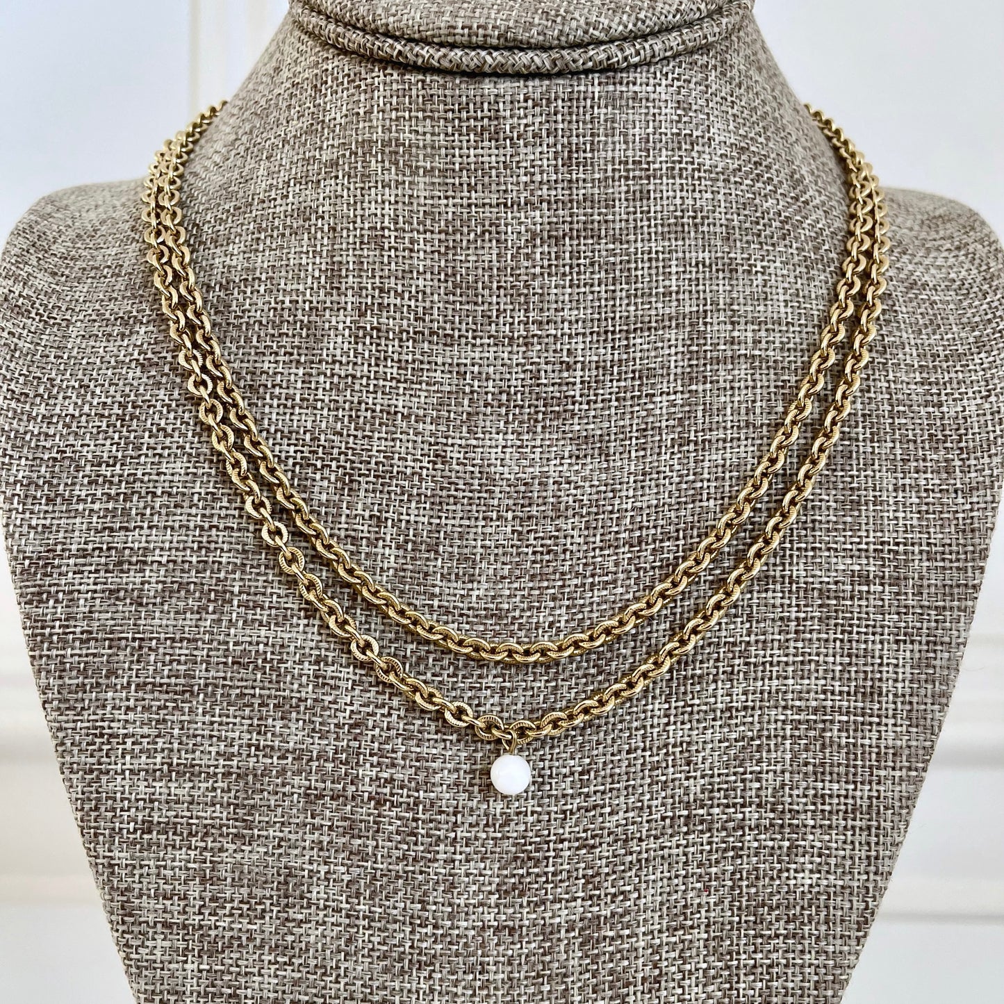 Double Chain Necklace with Pearl