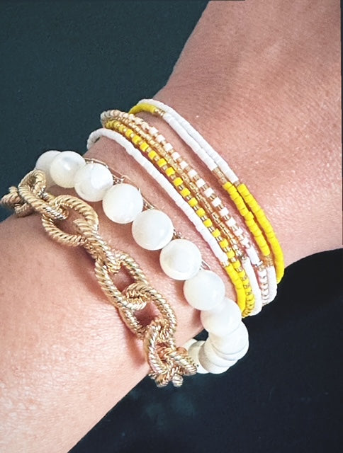 Sweet Delica Bead Bracelet set - Yellow/White/Gold