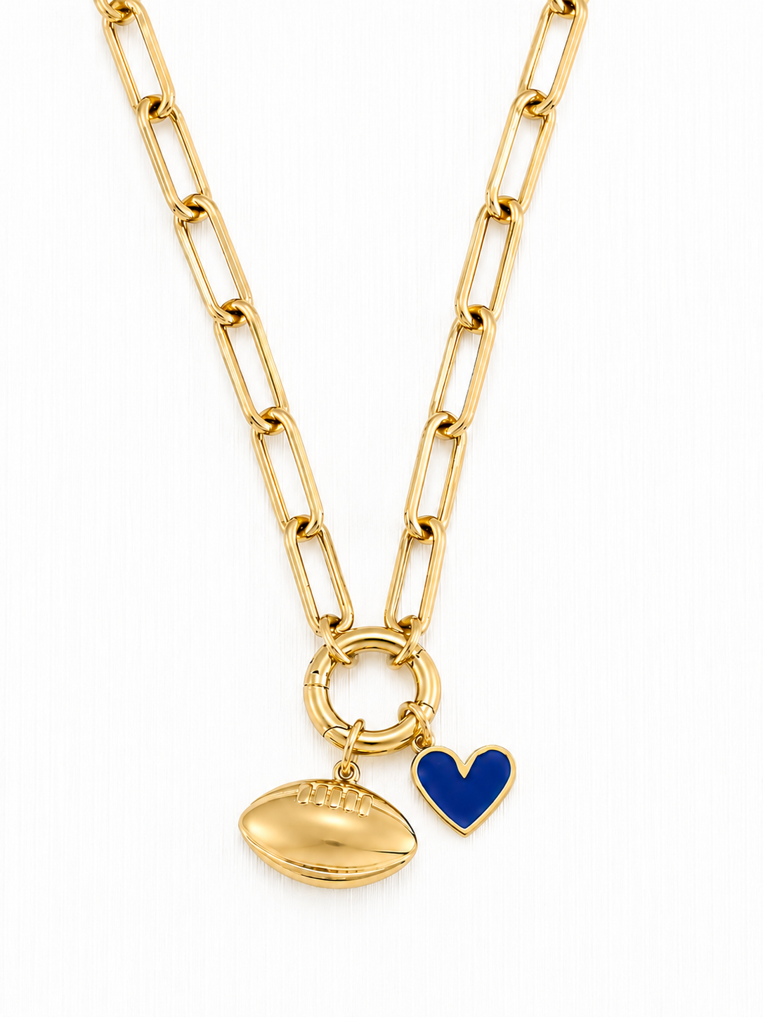 Charm set only: Football w/ Blue heart on connector ring