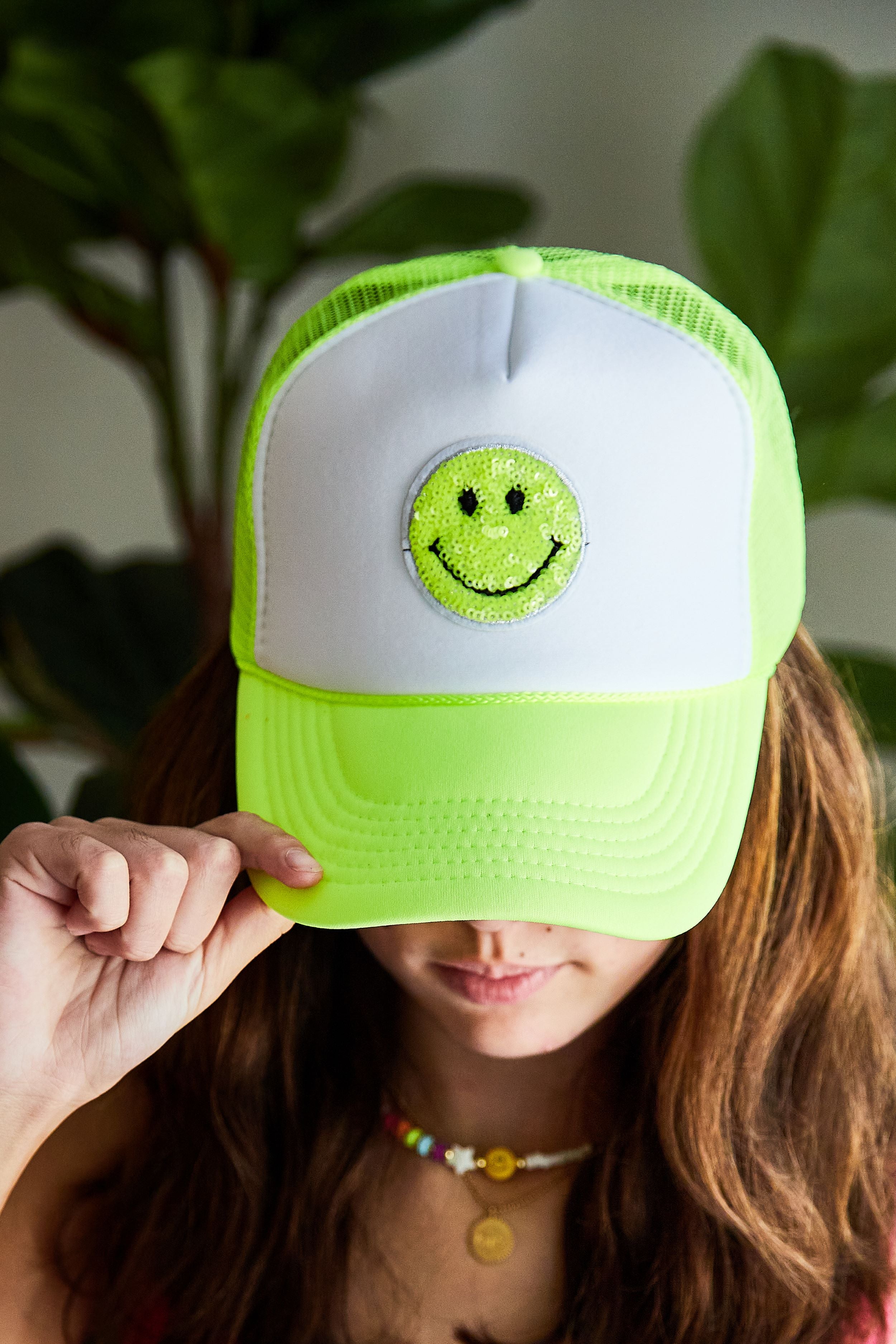 Happy Face Hat - Neon Yellow