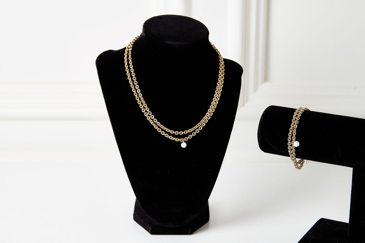 Double Chain Necklace with Pearl