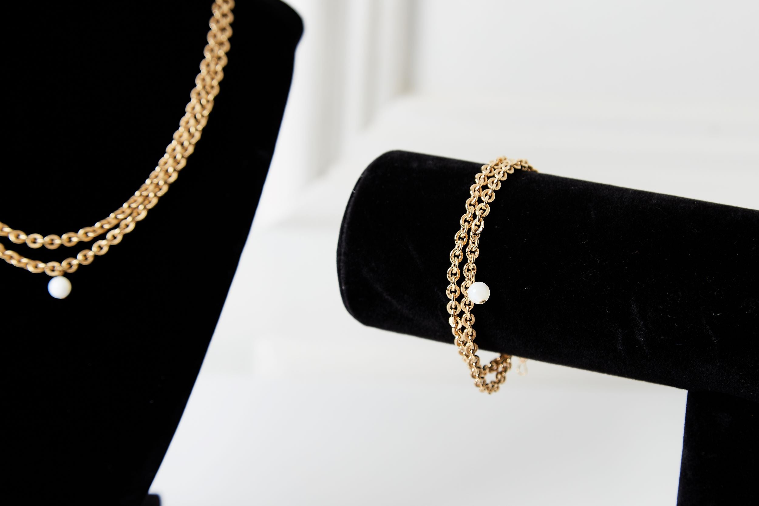 Double Chain Bracelet with Pearl