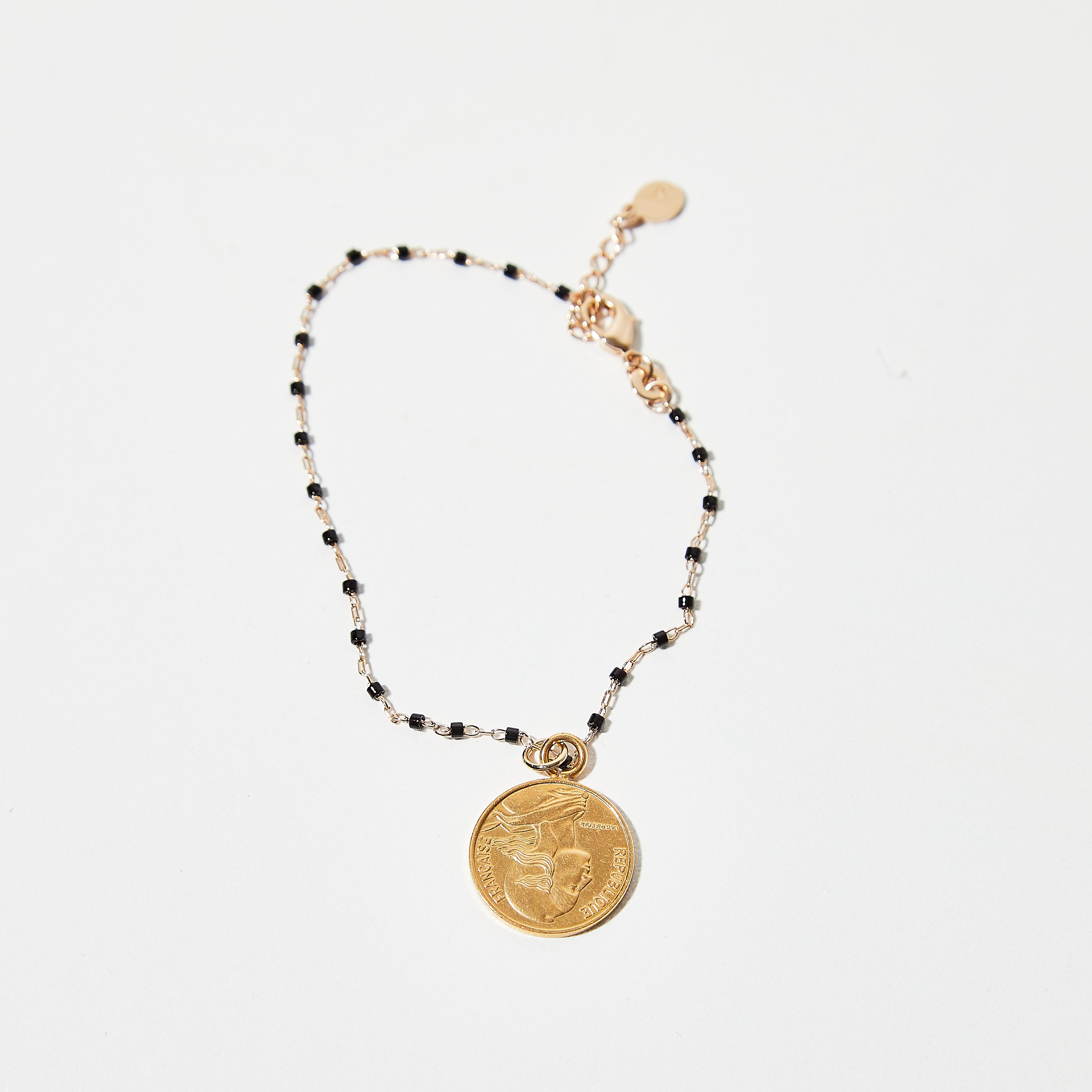 French Coin Bracelet w/ Black beads