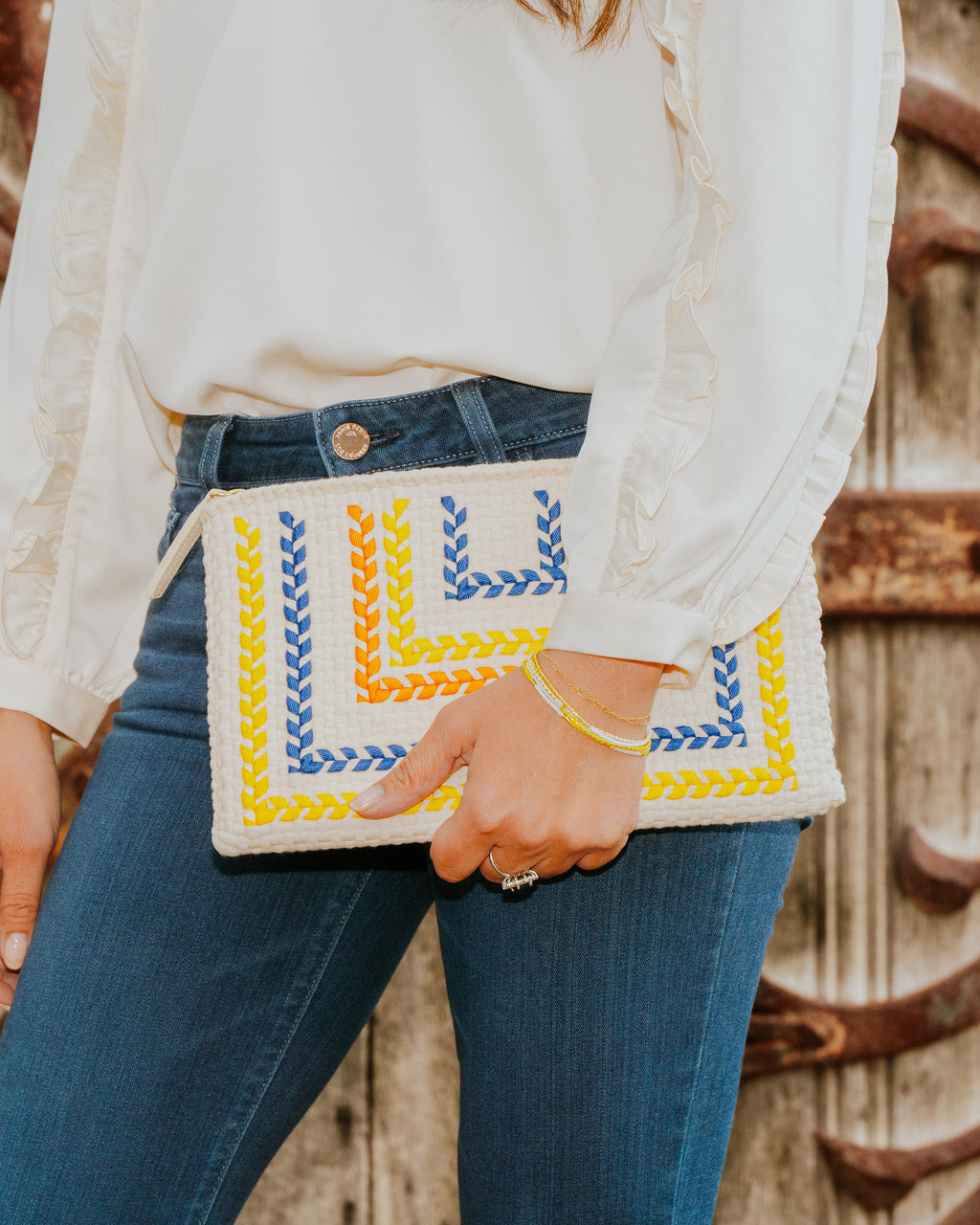Woven Clutch - Yellow & Navy
