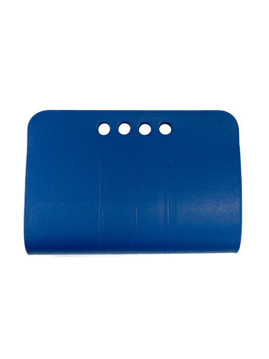 Chic Vegan Leather Clutch - Blue/Large