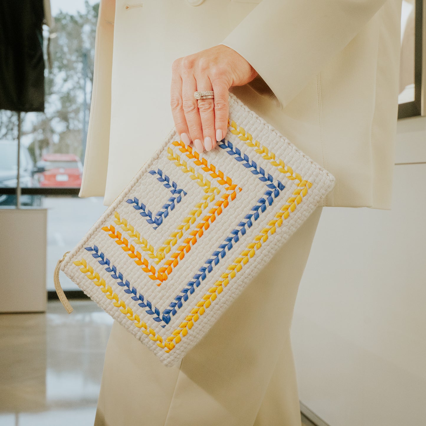 Woven Clutch - Yellow & Navy