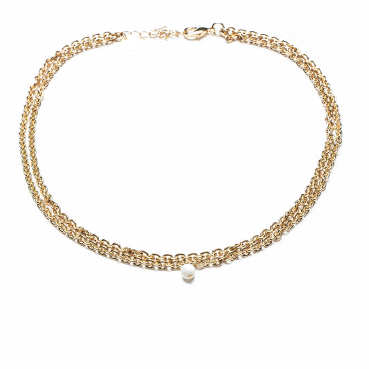 Double Chain Necklace with Pearl