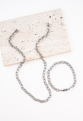 Magnetic-link Silver Chain necklace & Bracelet set