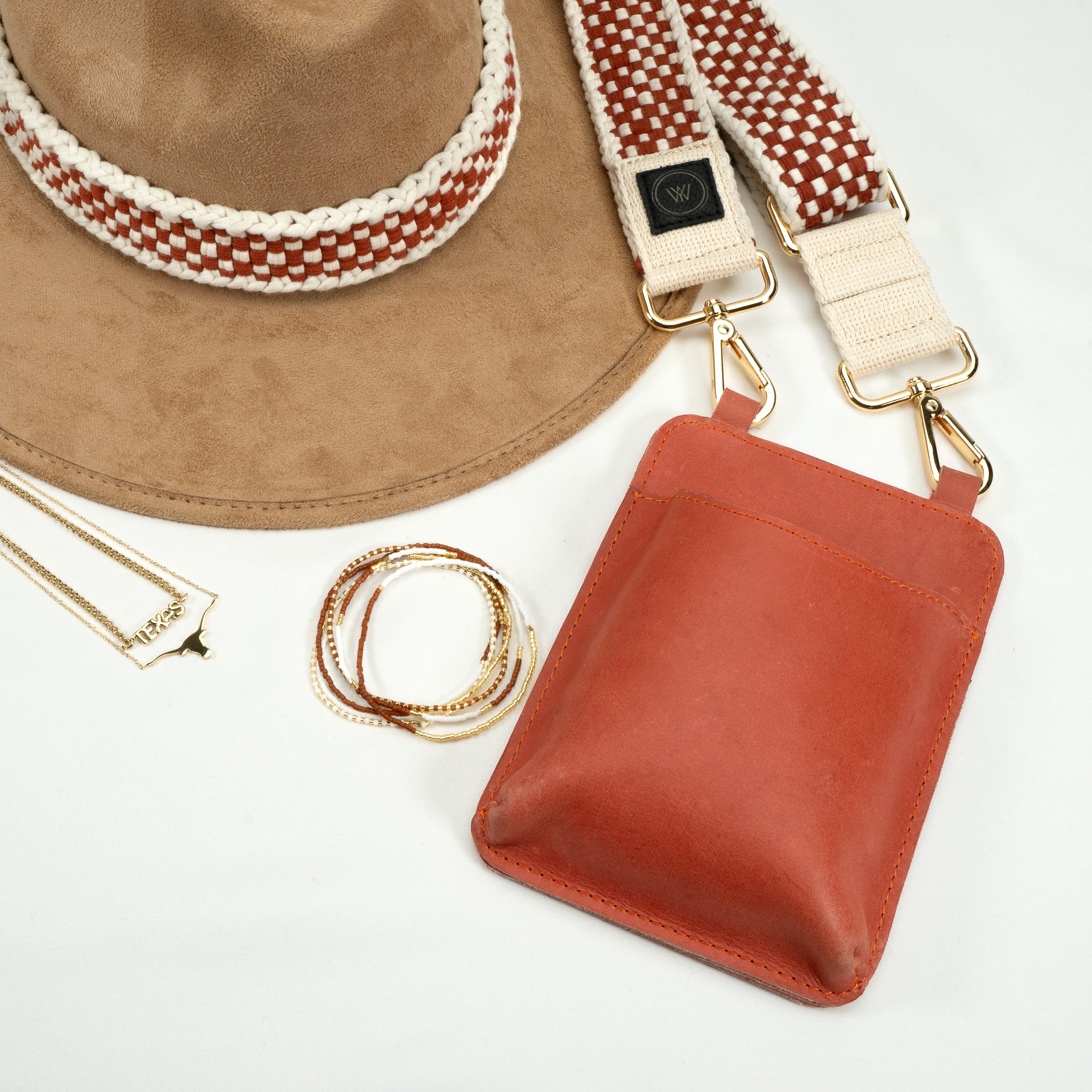 Woven Bag Strap - Burnt Orange & Cream