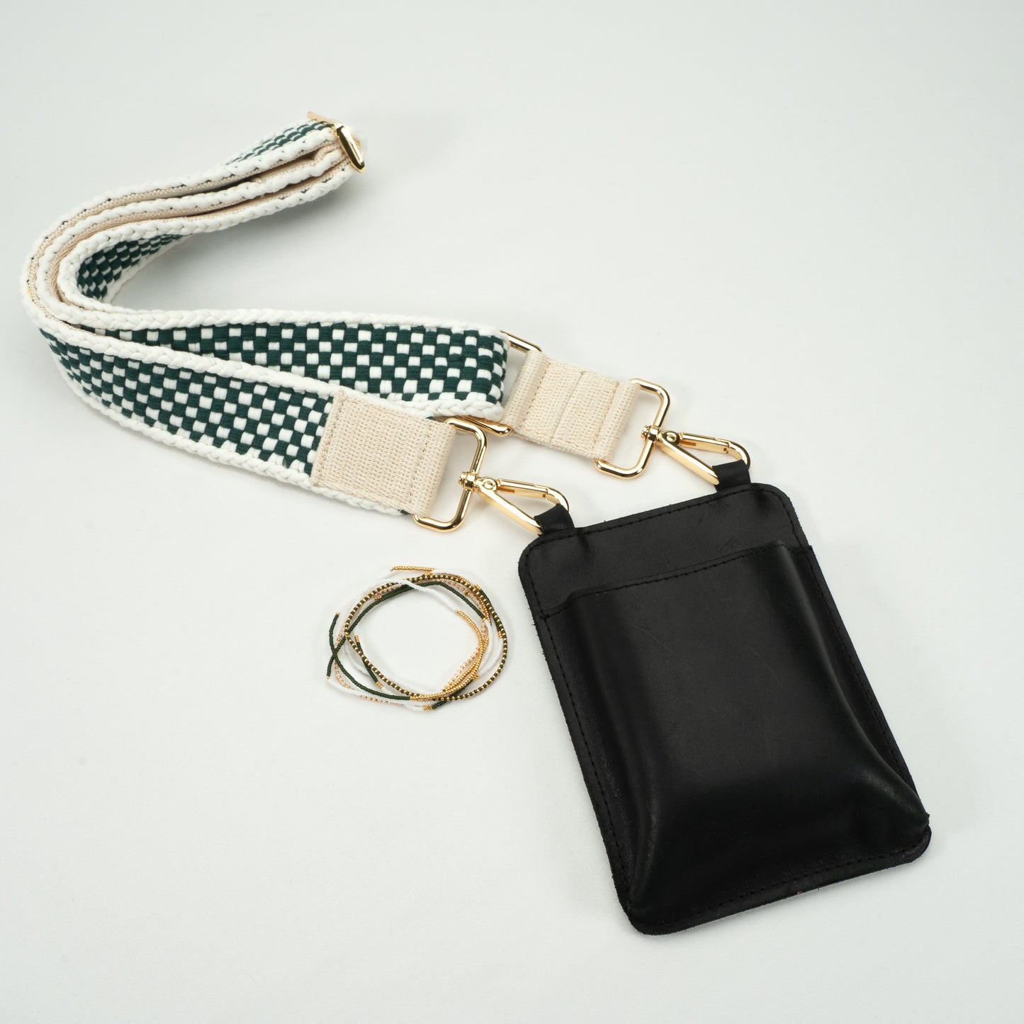 Woven Bag Strap - Green & White