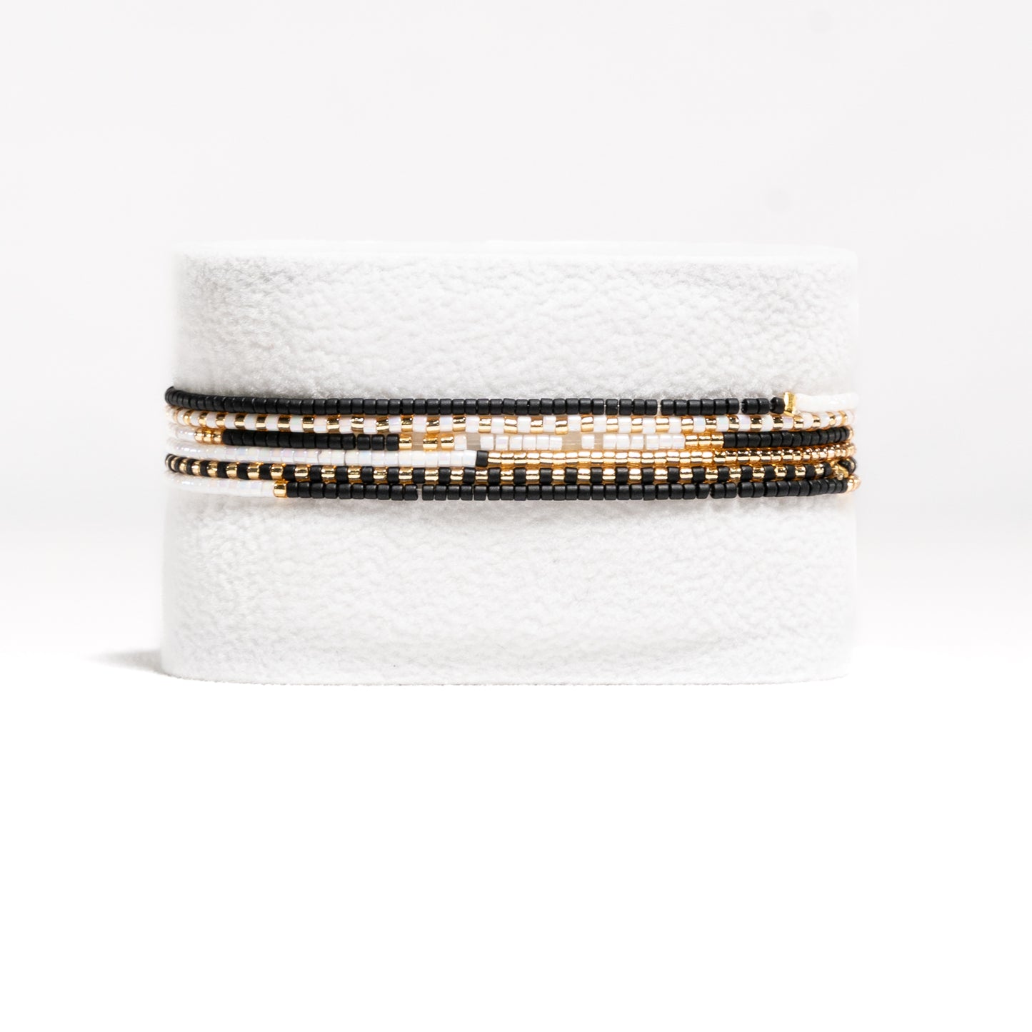 Sweet Delica Bead Bracelet set - Black/White/Gold