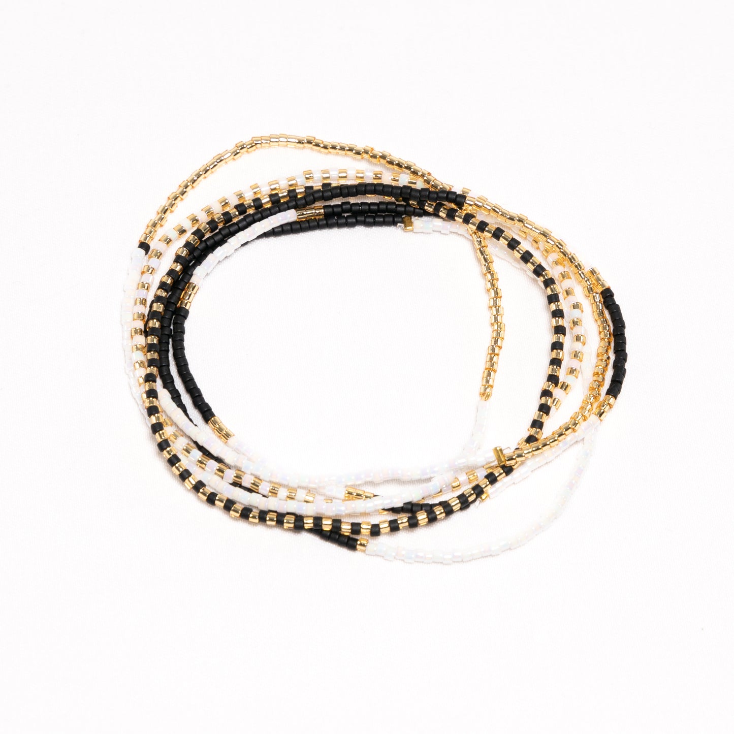 Sweet Delica Bead Bracelet set - Black/White/Gold