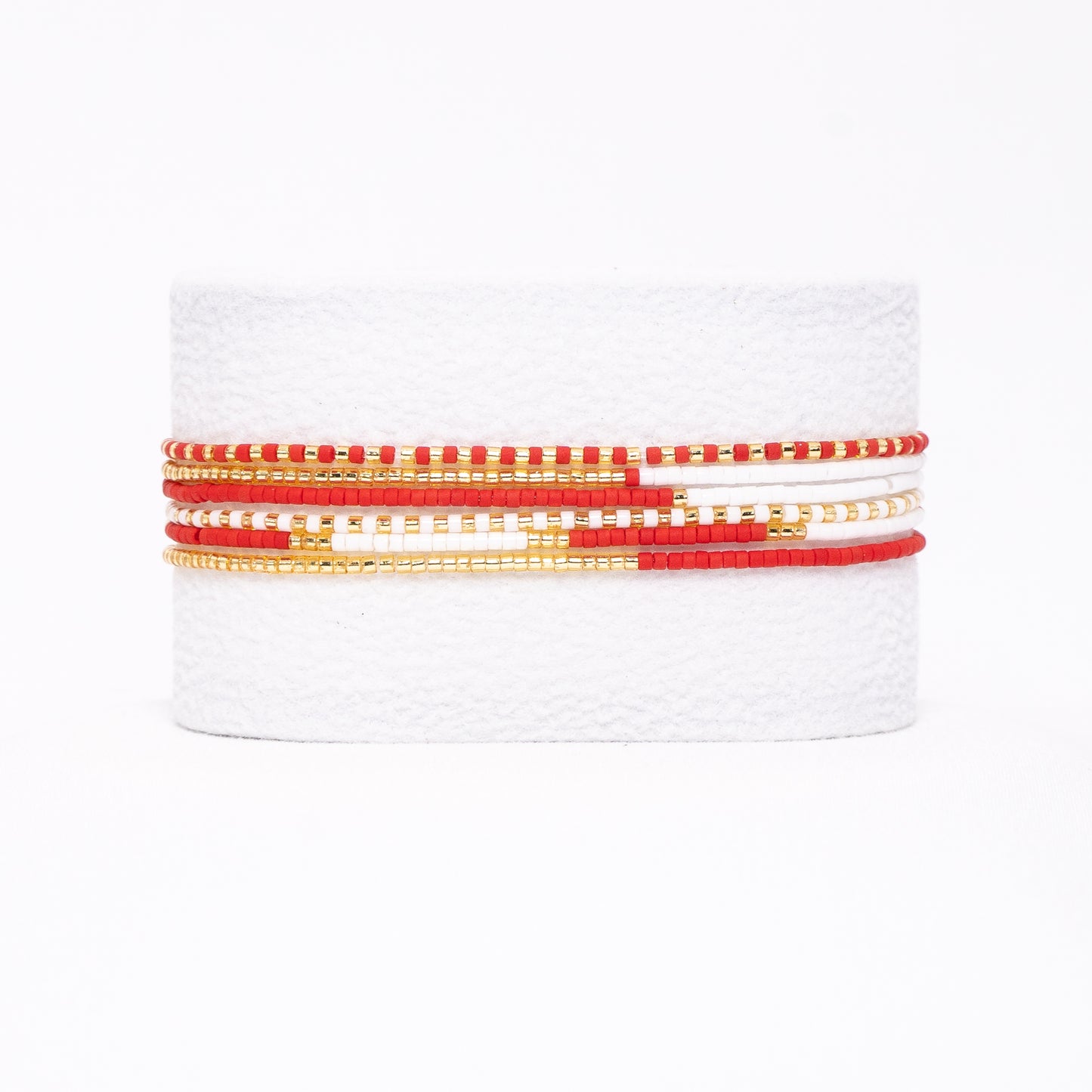 Delica Bead bracelet set of 6  - Red/White/Gold