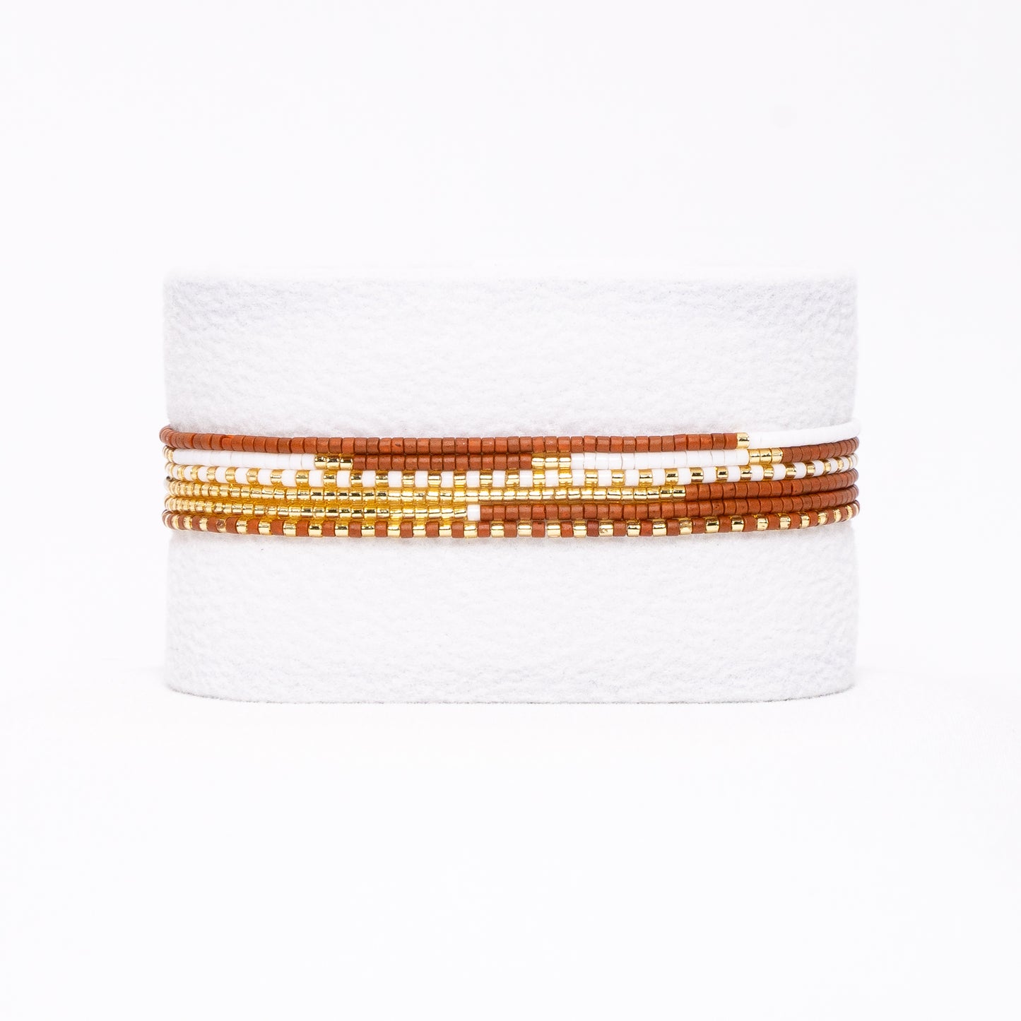 Sweet Delica Bead Bracelet set - Burnt Orange/White & Gold