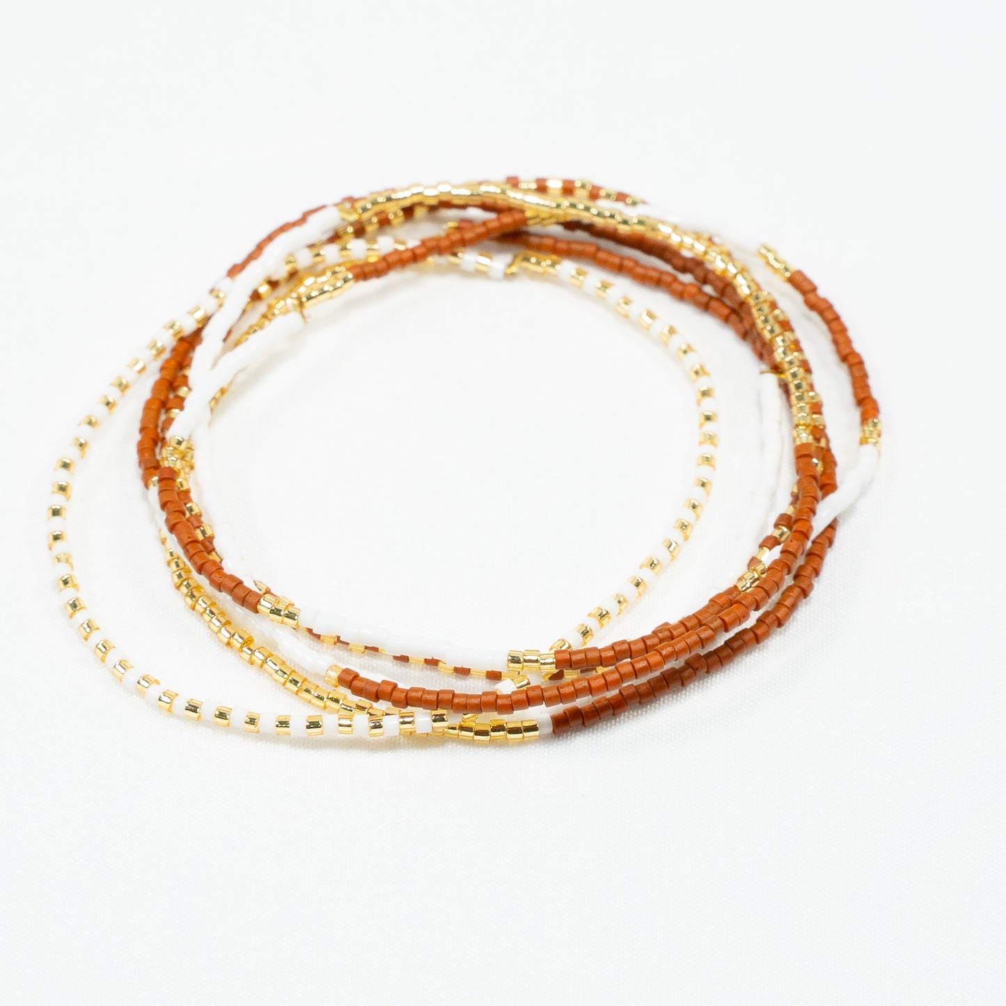 Sweet Delica Bead Bracelet set - Burnt Orange/White & Gold