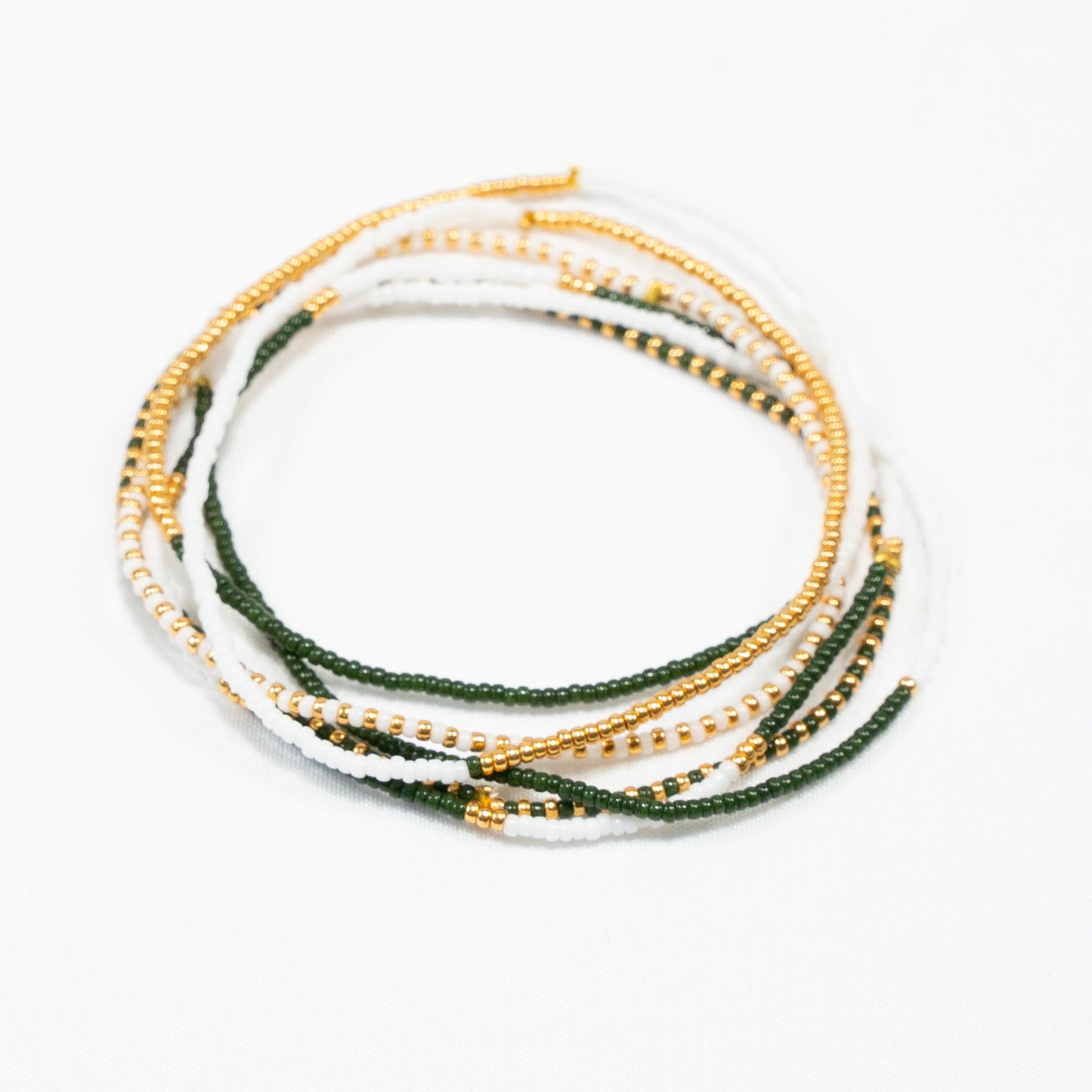 Sweet Delica Bead Bracelet set - Green/White/Gold