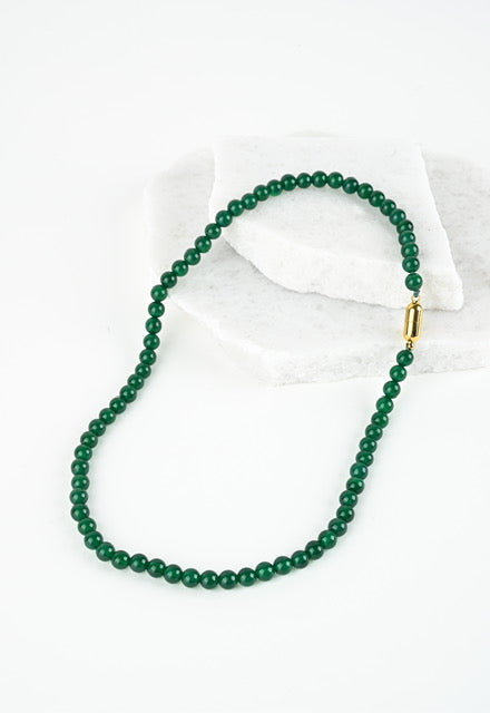 Magnetic-link Green Agate bead Necklace & Bracelet set