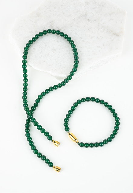Magnetic-link Green Agate bead Necklace & Bracelet set