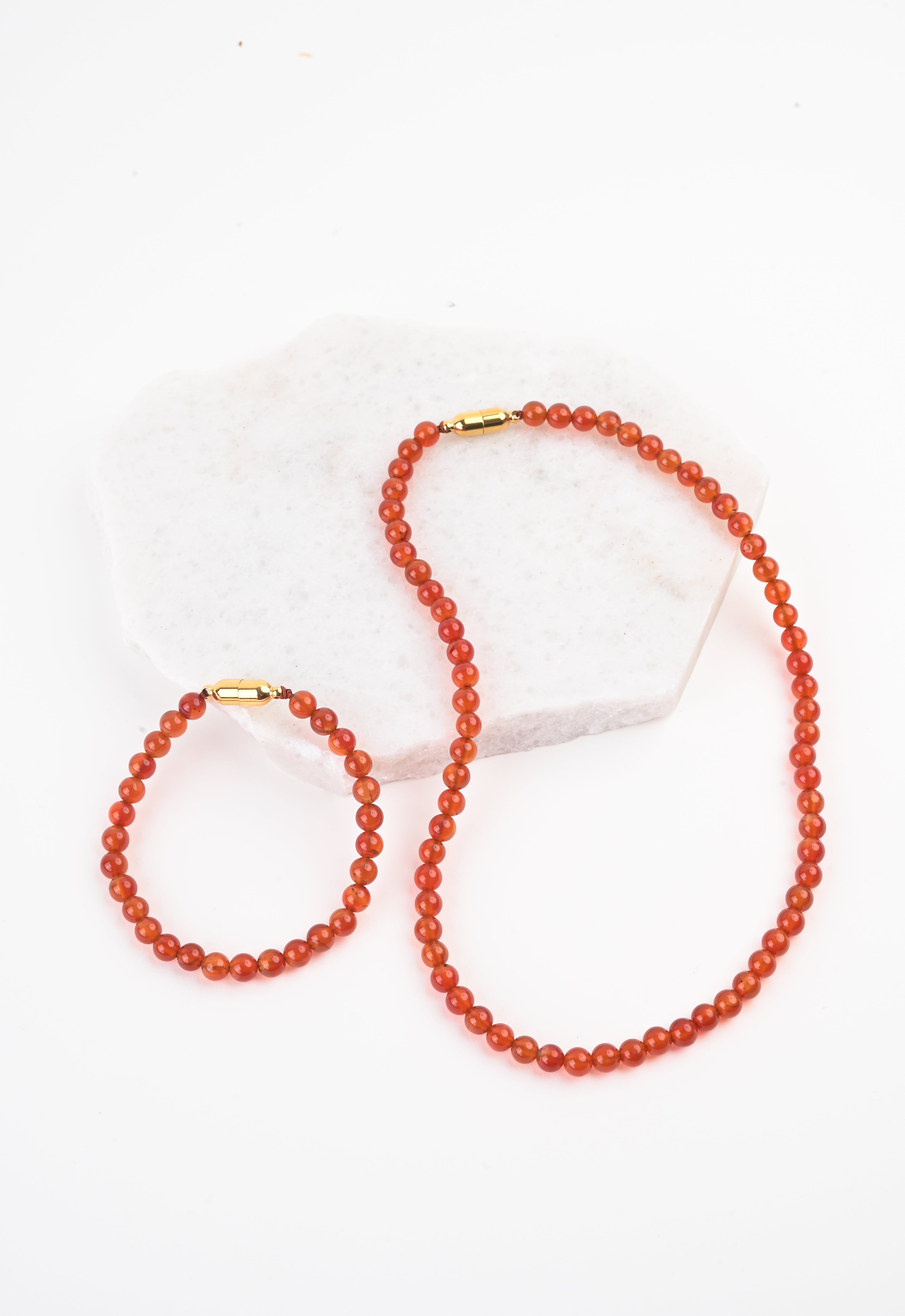 Magnetic-link Orange Agate bead Necklace & Bracelet set