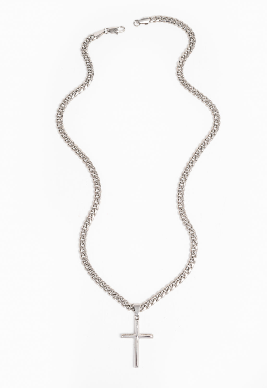 Sports Silver Cross Pendant on Cuban Curb Chain