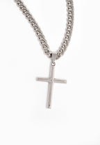 Sports Silver Cross Pendant on Cuban Curb Chain