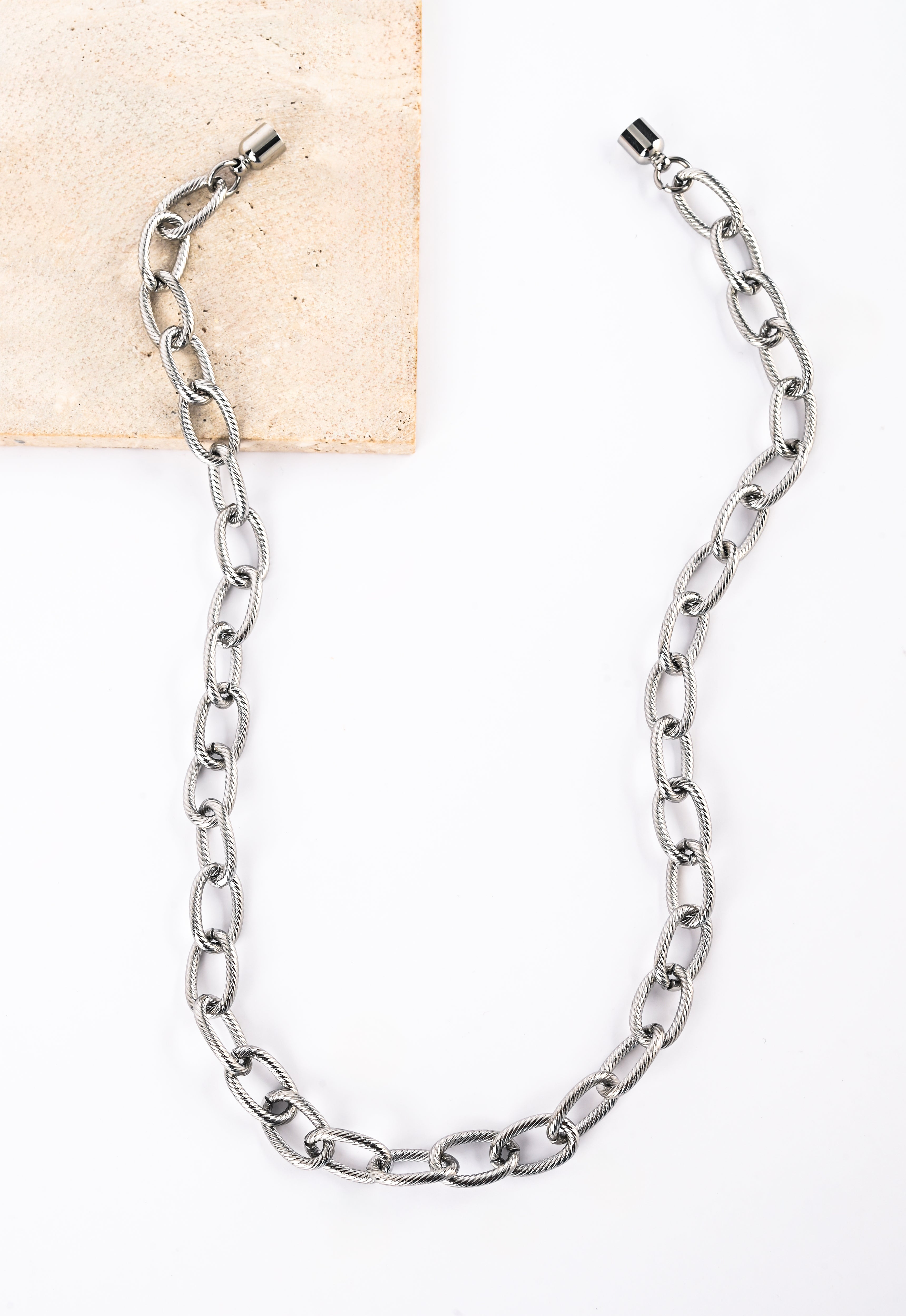 Magnetic-link Silver Chain necklace & Bracelet set