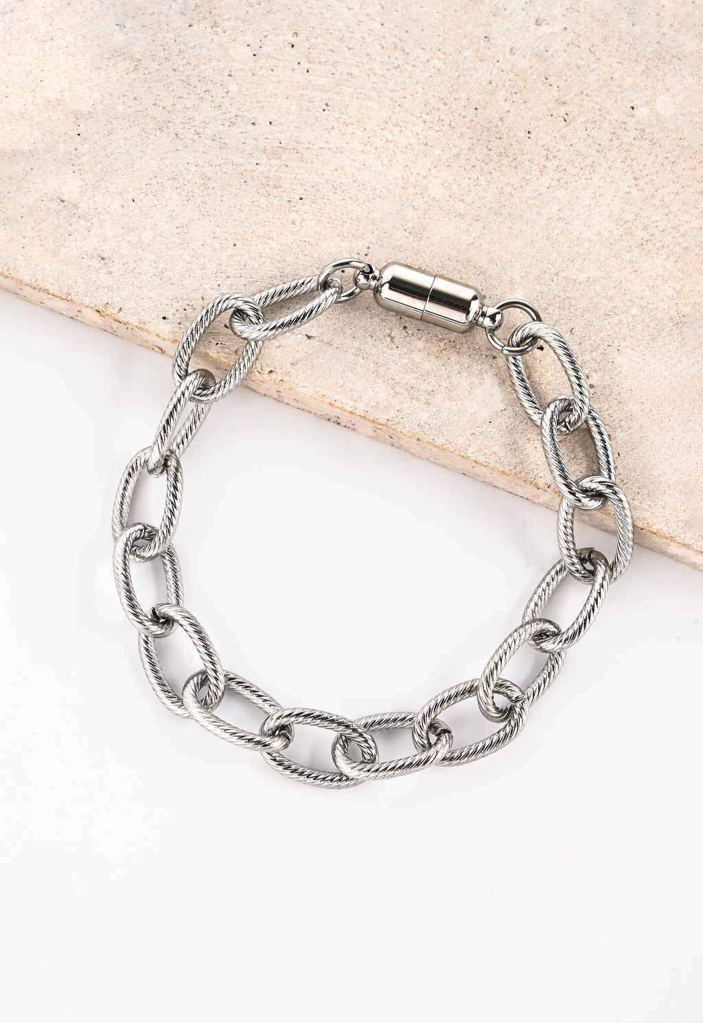 Magnetic-link Silver Chain necklace & Bracelet set