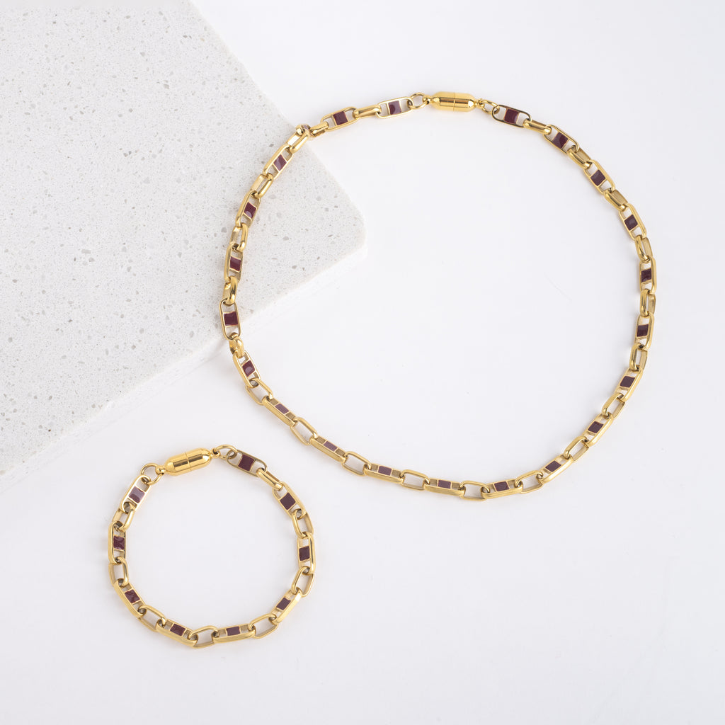 Maroon & Gold Spirit Necklace + Bracelet Set