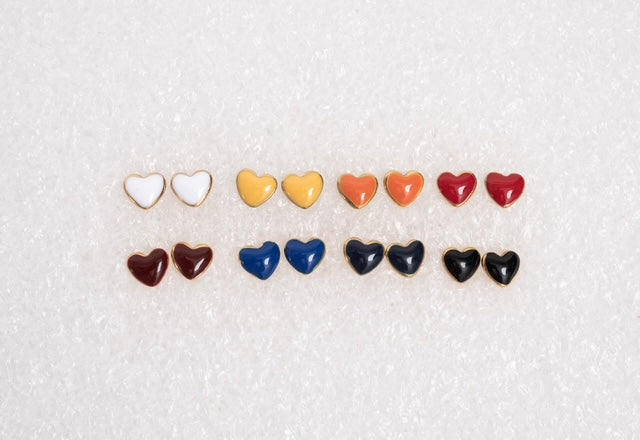 White Mini Enamel Heart Stud