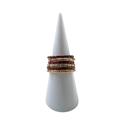 Wholesale: Delica Bead Ring set - Maroon/Gold