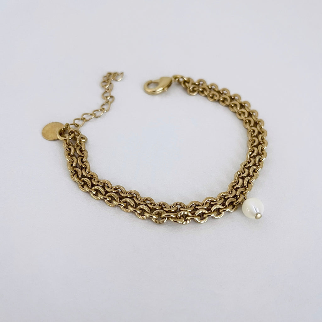 Double Chain Bracelet with Pearl