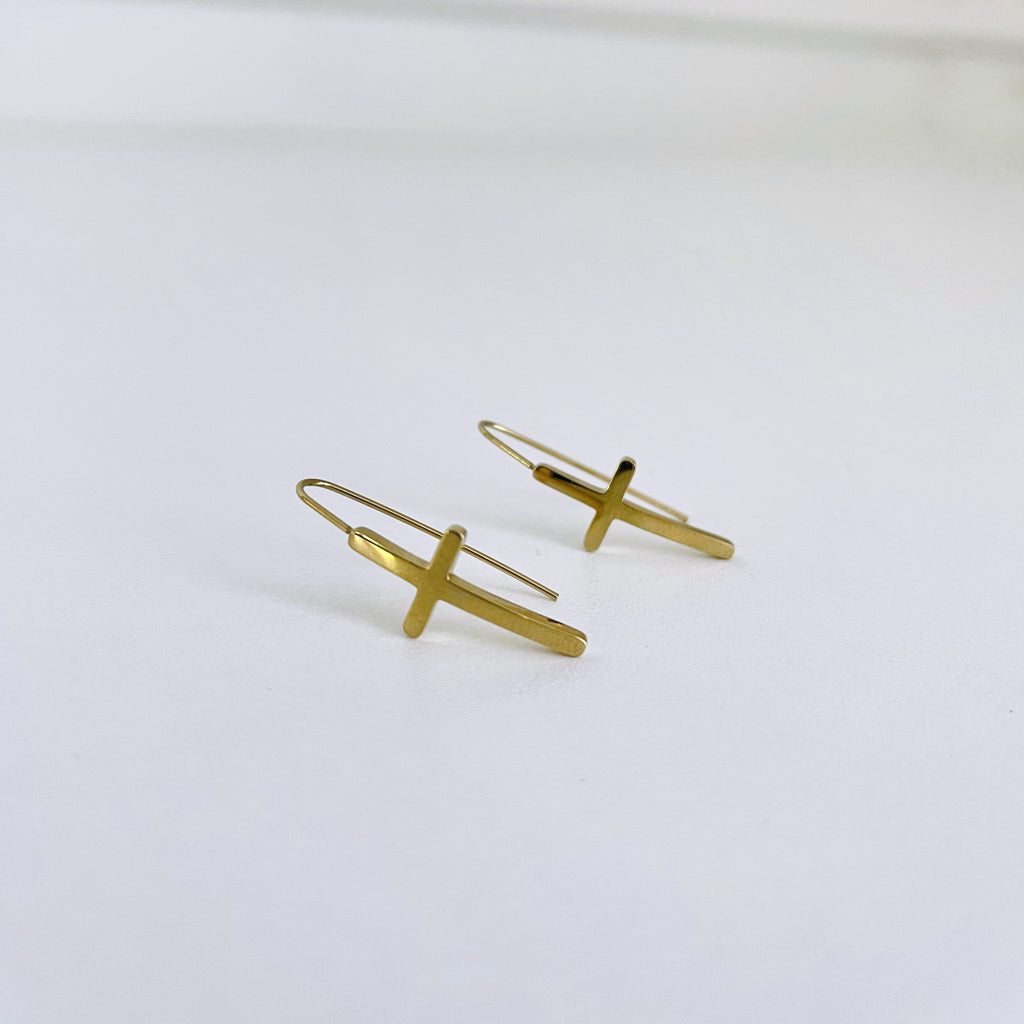 Gold Cross Earring