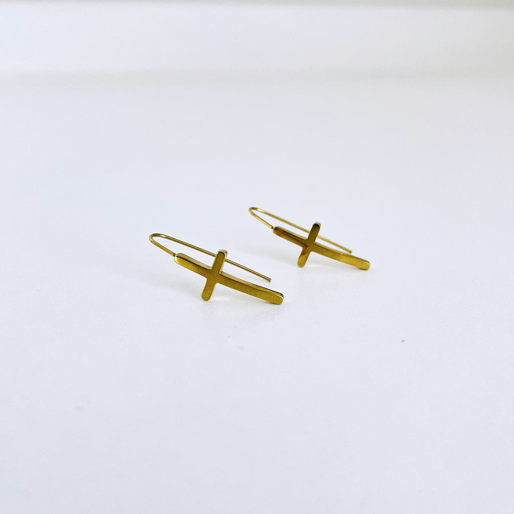 Gold Cross Earring