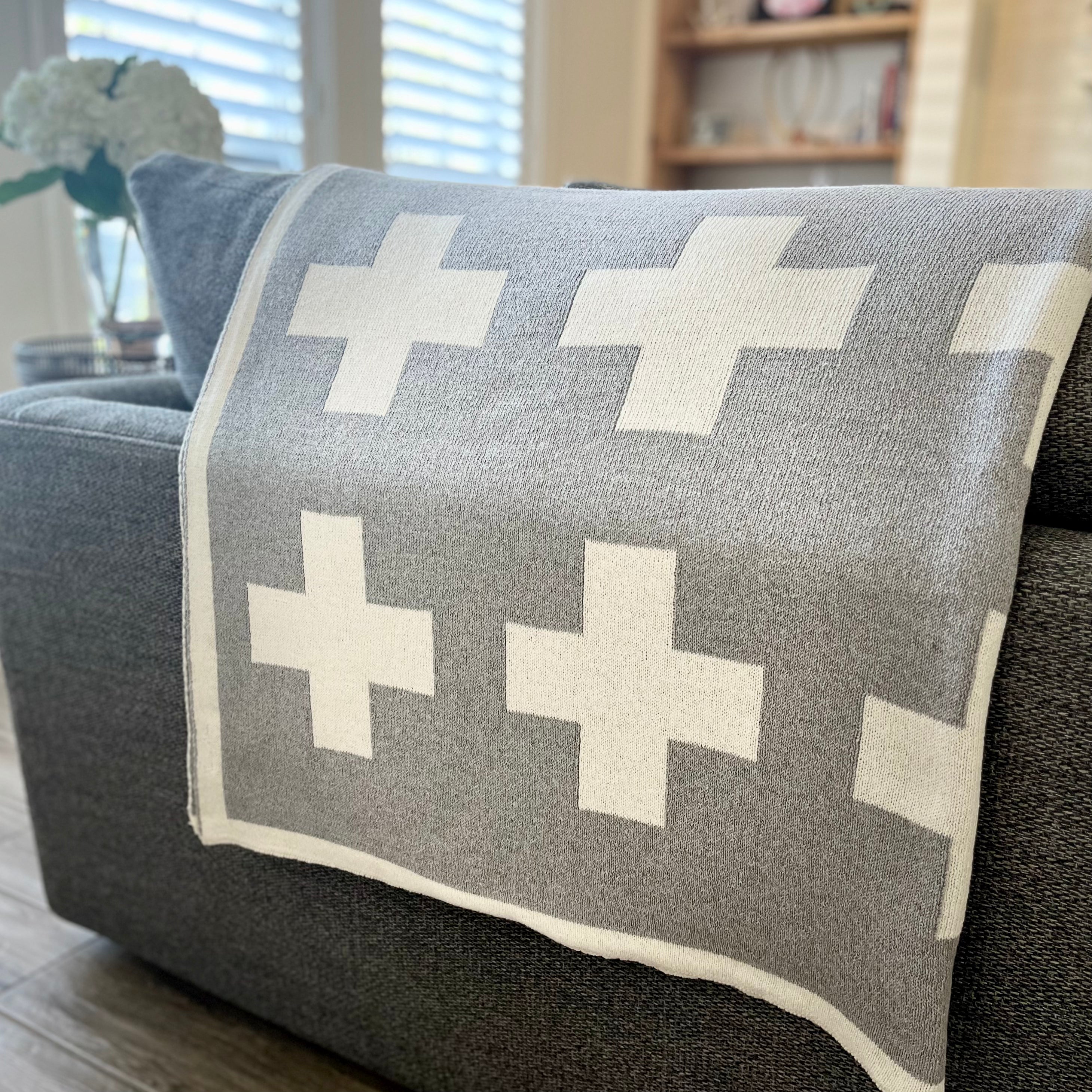 Swiss Cross Throw - Aluminum Gray