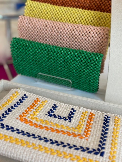 Woven Clutch - Yellow & Navy