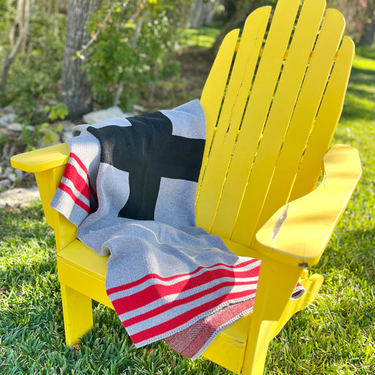 Swiss Cross Throw  w/ Stripes -Alum Gray/Black/Cherry