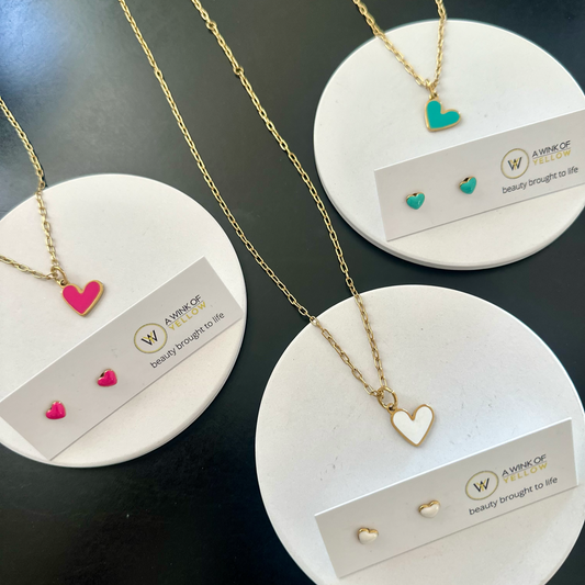 White Heart Enamel Necklace