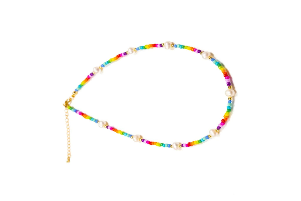 Rainbow Bead & Pearl Necklace